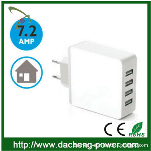 Factory hotly selling 4 port usb wall charger 5V 7.2A for phone ipad( EU Plug)
